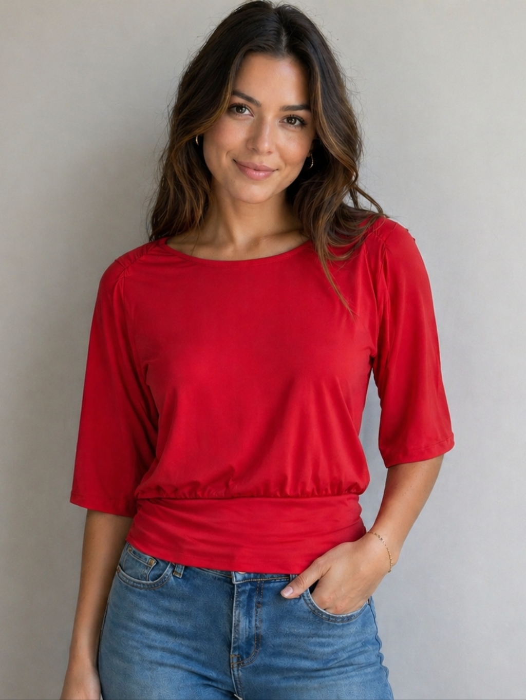Chicos Travelers Red 3/4 Sleeve Top Size 3 Xl